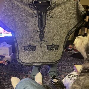 Women's Gray Cape with Black Embroidery